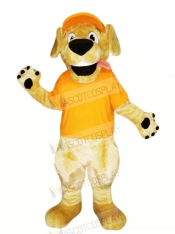 Retriever Dog with Orange T-shirt Mascot Costumes Cartoon	