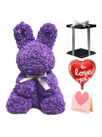 Purple Rose Rabbit Flower Rabbit Best Gift for Mother's Day, Valentine's Day, Anniversary, Weddings and Birthday