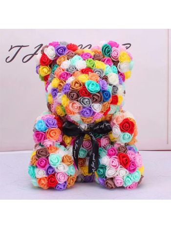 Newstyle Rose Teddy Bear Flower Bear Multicolor #2 Best Gift for Mother's Day, Valentine's Day, Anniversary, Weddings and Birthday