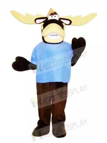Funny Moose with Blue T-shirt Mascot Costumes Animal