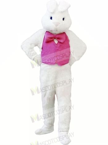 White Bunny Rabbit with Pink Vest Mascot Costumes Animal