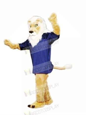 Brown Lion with Blue T-shirt Mascot Costumes Adult