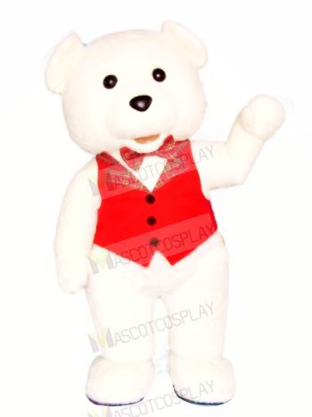 White Teddy Bear with Red Vest Mascot Costumes Cartoon