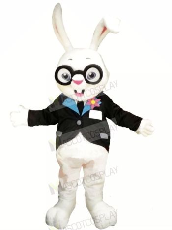 White Rabbit with Glasses Mascot Costumes Animal