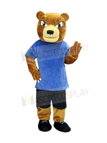 Fierce Bear in Blue T-shirt Mascot Costume