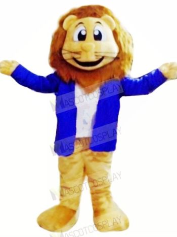 Lion with Blue Jacket Mascot Costumes Cartoon	