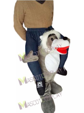Piggyback Wolf Carry Me Ride Grey Wolf Mascot Costume 