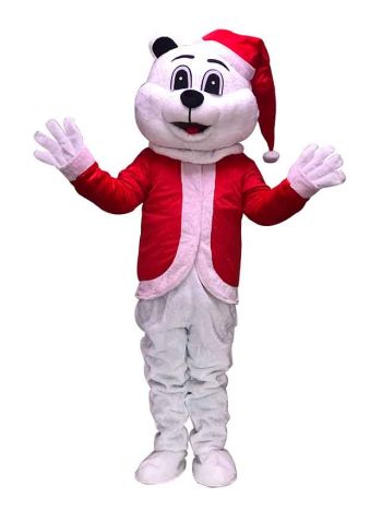 Sugar Plum Bear Mascot Costume with Christmas Hat and Suit 